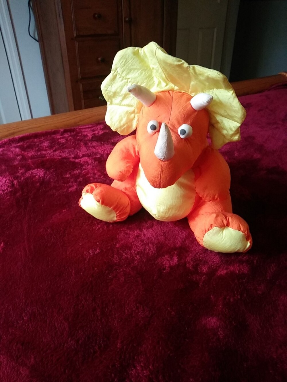 VTG Chosun Triceratops Dinosaur 12" Plush Orange Yellow Nylon Vintage 90s